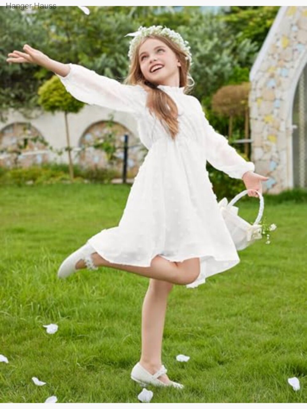 Girls Swiss Dot Long Sleeve A-Line Party Dress 5-13Y - Picture 3 of 7
